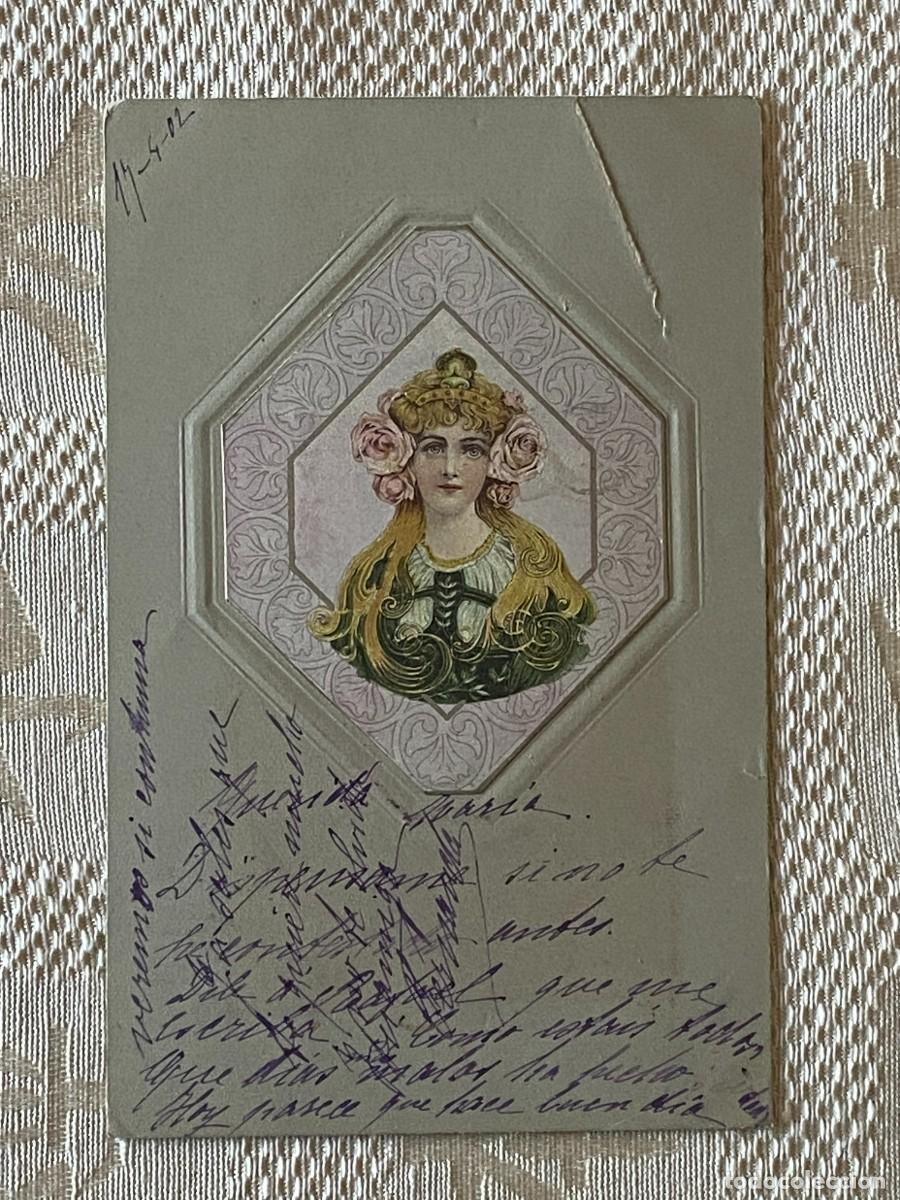 Postales: POSTAL ILUSTRADA ESTILO MODERNISTA, ART DECO, CIRCULADA EN 1902. TIENE UNA RAJA EN LA PARTE SUPERIOR