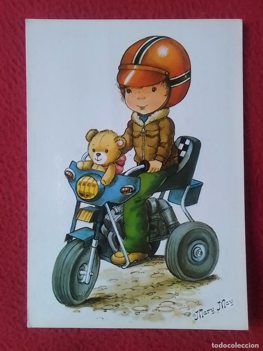 Postcards: POSTAL POST CARD NI&Ntilde;A MOTORISTA CON OSITO Y CASCO MOTORCYCLE MARY MAY MOTOR JUGUETES TOYS MOTO VER..