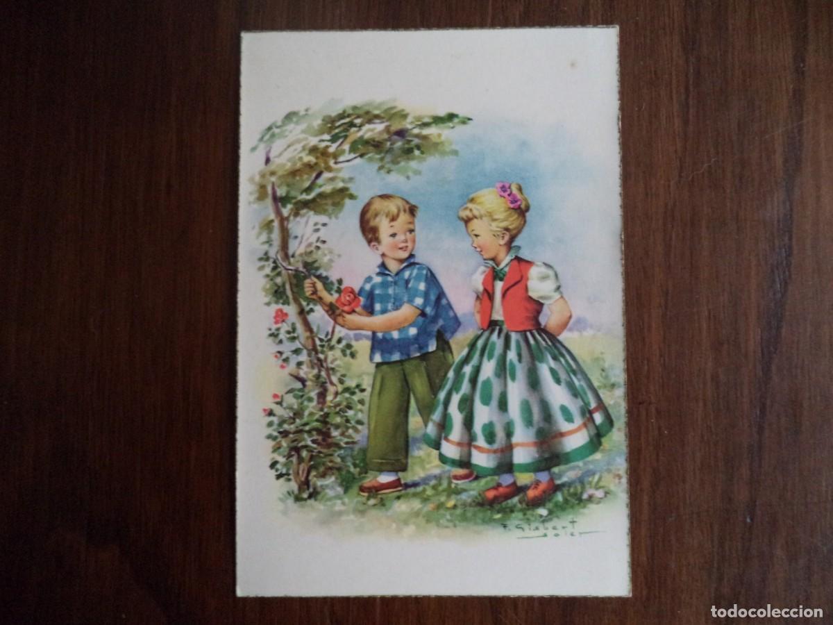 Postales: Postal dibujada parejita ni&ntilde;os .Dibujo Gilbert Soler.
