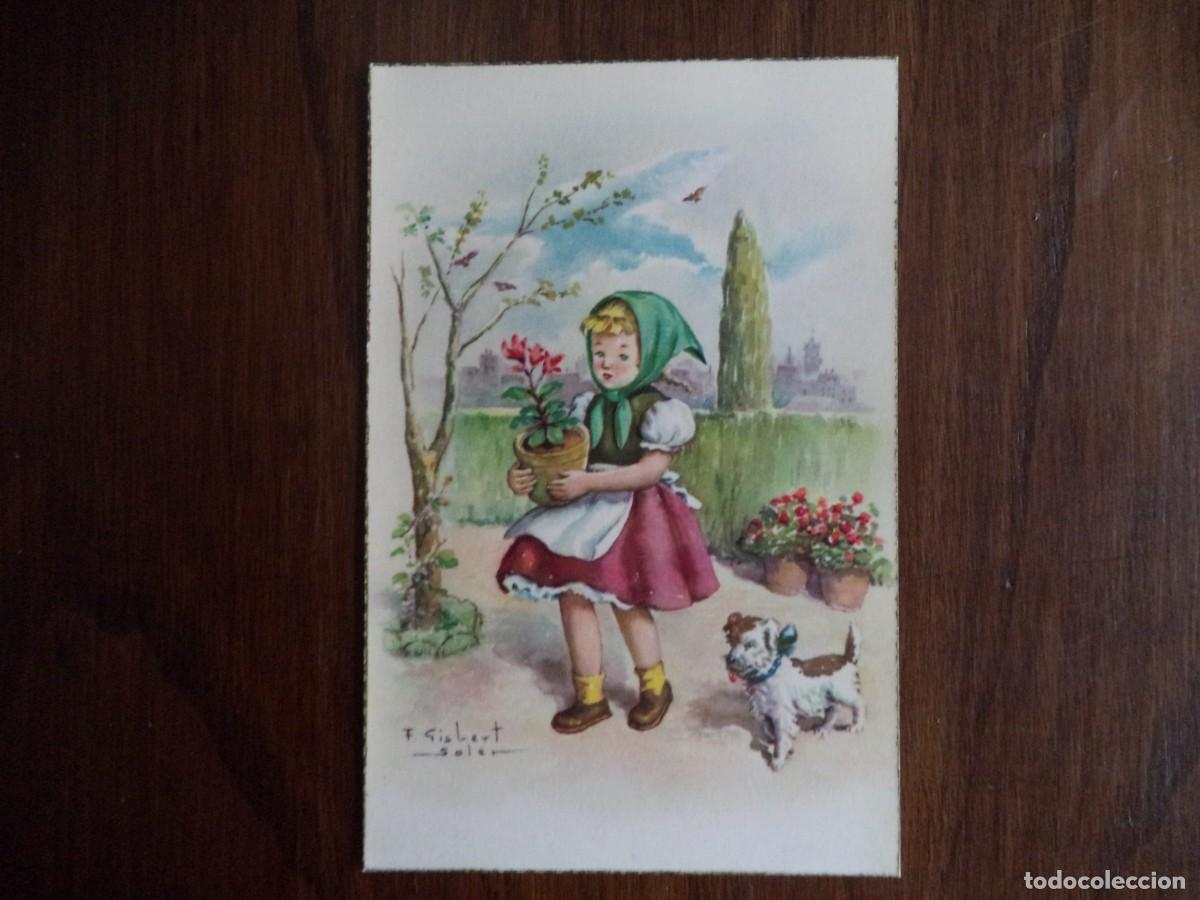 Postales: Postal dibujada ni&ntilde;a .Dibujo Gilbert Soler