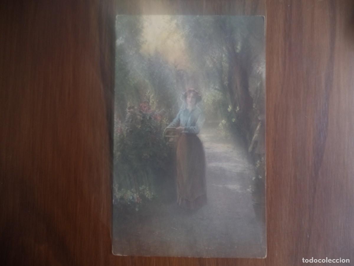 Postais: Postal dibujada joven en un bosque.