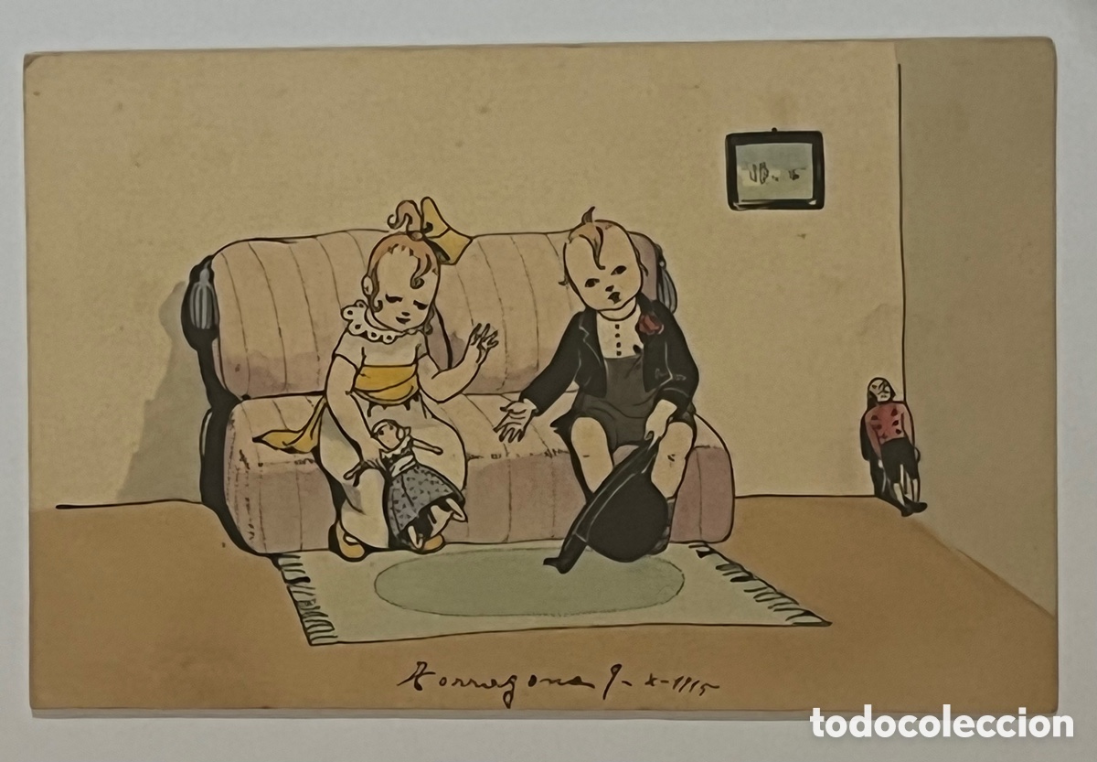 Postkarten: POSTAL: M.M. VIENNE, M MUNK, N&ordm;918 - NI&Ntilde;OS JUGANDO EN EL SOFA - CIRCULADA EN 1915