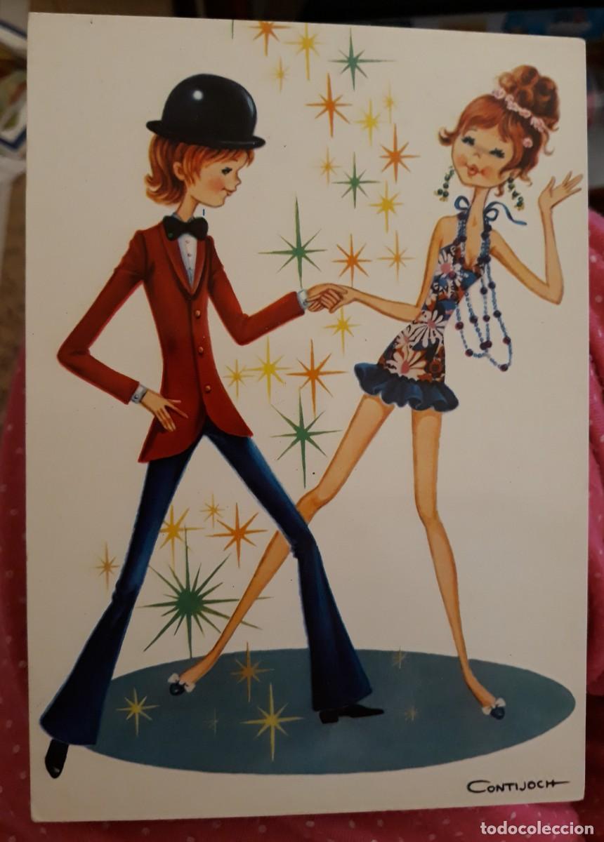Postais: -84039 POSTAL DIBUJO NI&Ntilde;A Y NI&Ntilde;O ENAMORADOS BAILANDO, COLECCION PERLA, ILUSTRACION CONTIJOCH