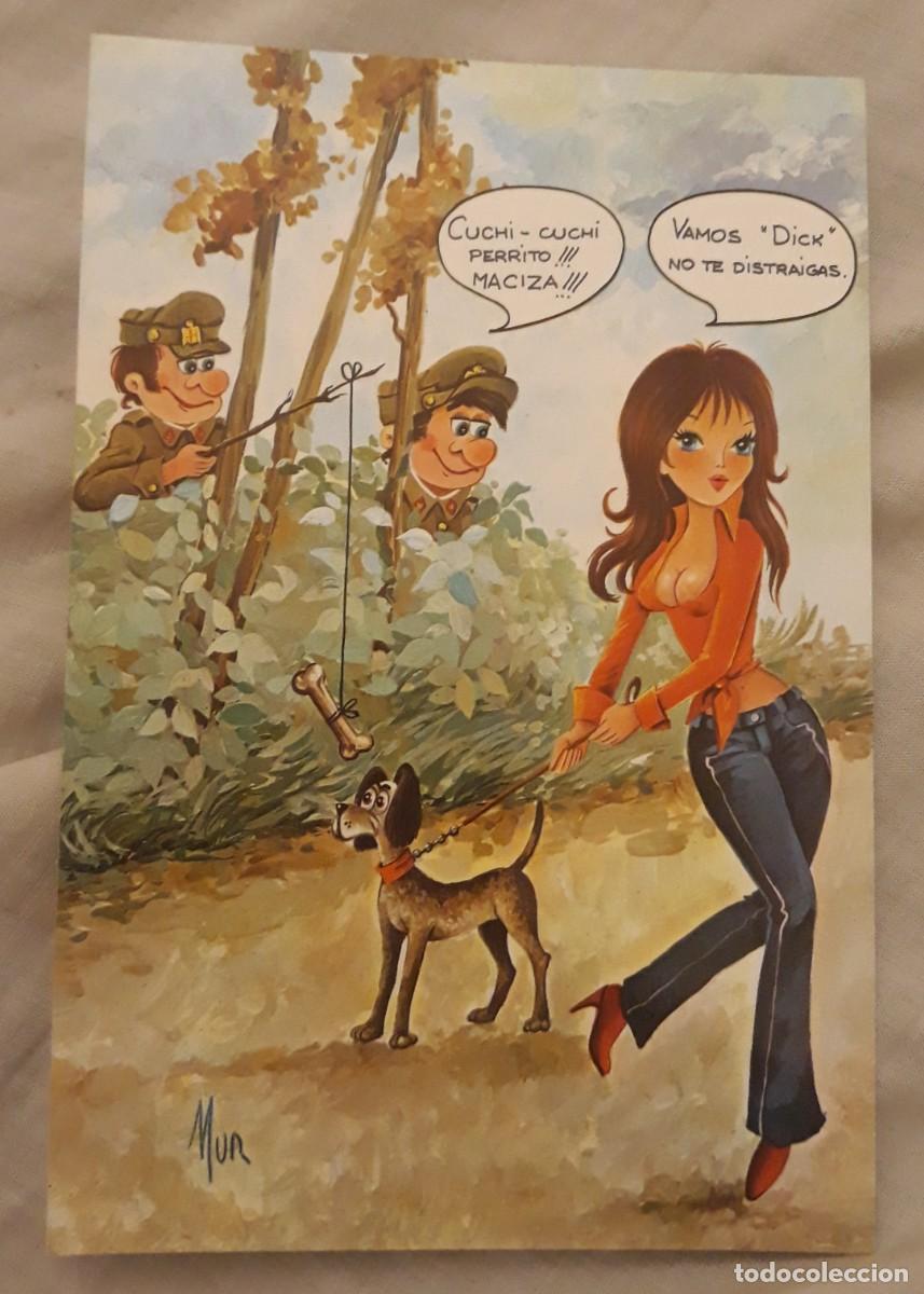 Postcards: -84392 POSTAL DIBUJO MILITARES PIROPEANDO A CHICA CON PERRO, ILUSTRACI&Oacute;N MUR,C Y Z 7800-A