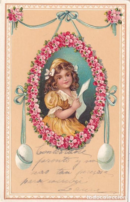Cartoline: POSTAL EN RELIEVE NI&Ntilde;A CON CARTA . ESCRITA. SIN CIRCULAR.