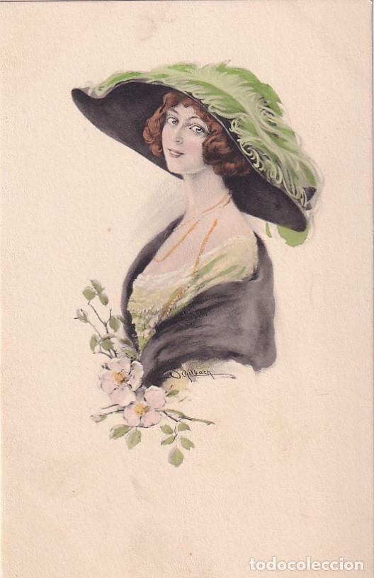 Postcards: Postal ilustrada mujer con sombrero. Ilustrador Schlbach. Art de Vienne 10007 Escrita. Sin circular.