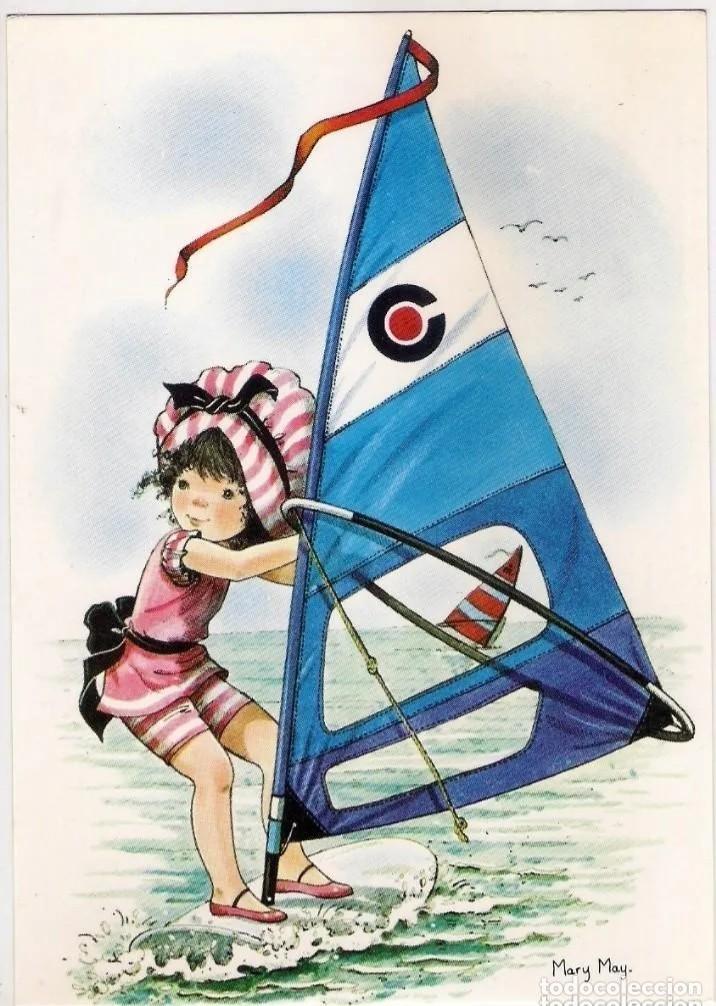 Postais: -78691 POSTAL DIBUJO NI&Ntilde;A HACIENDO WINSURF, ILUSTRACION MARY MAY, EDICIONES PERLA N&ordm; 563/3, PAGSA