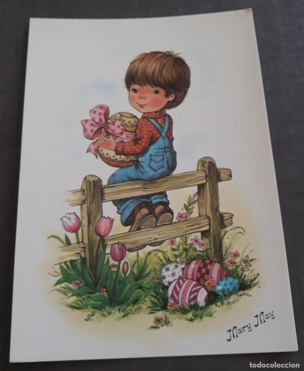 Postais: -87583 POSTAL DIBUJO NI&Ntilde;O CON HUEVO PASCUA, ILUSTRACION MARY MAY, COLECCION PERLA, N&ordm; 451/3, PAGSA