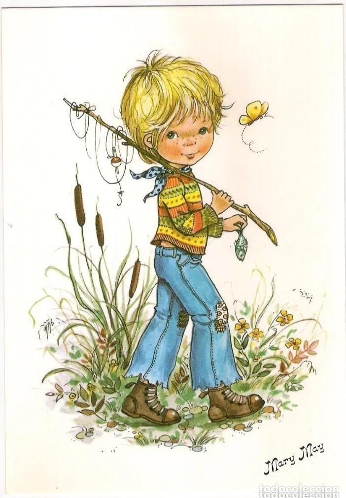 Postais: -87586 POSTAL DIBUJO NI&Ntilde;O DE PESCA, ILUSTRACION MARY MAY, EDICIONES PERLA N&ordm; 236/3, PAGSA