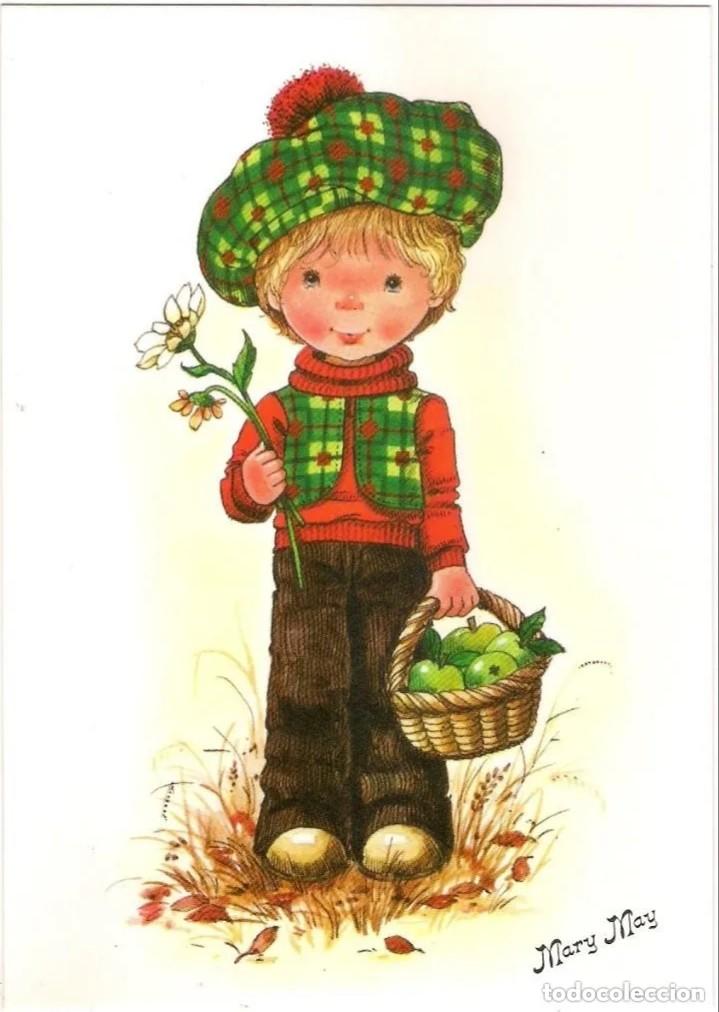 Postais: -87590 POSTAL DIBUJO NI&Ntilde;O CON MANZANAS, ILUSTRACION MARY MAY, EDICIONES PERLA N&ordm; 446/1, PAGSA