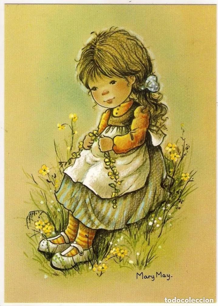 Postales: -87899 POSTAL DIBUJO NI&Ntilde;A CON FLORES, ILUSTRACION MARY MAY, EDICIONES PERLA N&ordm; 520/4, PAGSA