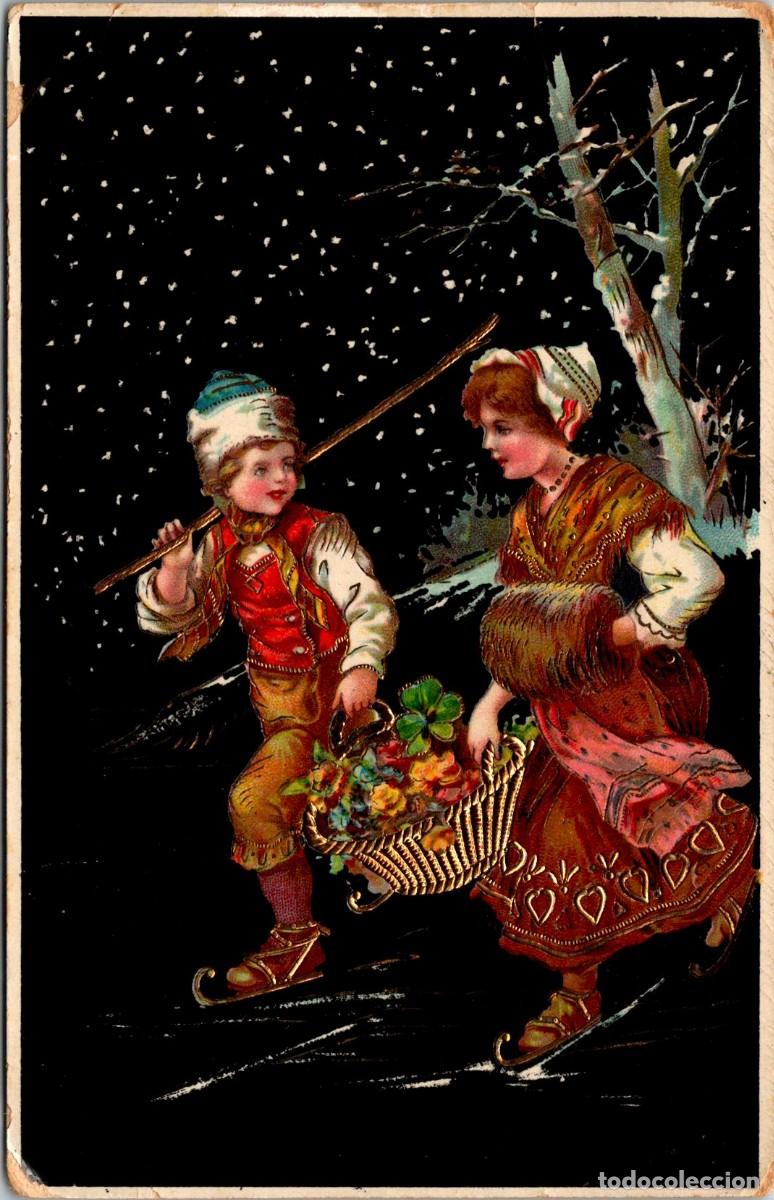 Postales: Recolecta de Flores en Noche estrellada-Postal Ilustrada-Con dorados y en relieve-n&ordm; 7316 - 140x90mm
