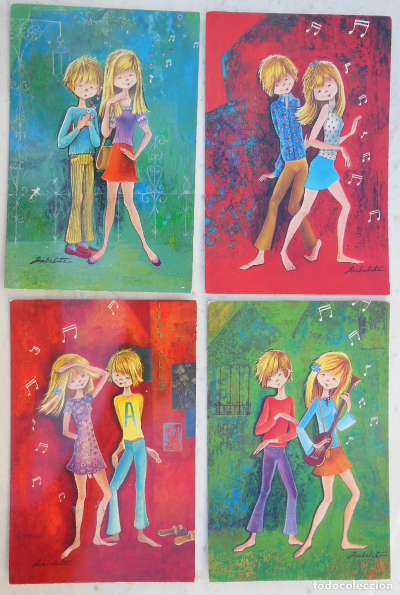 Postais: LA PAREJA Y LA M&Uacute;SICA. Lote de 4 postales, dise&ntilde;o ISABELITA