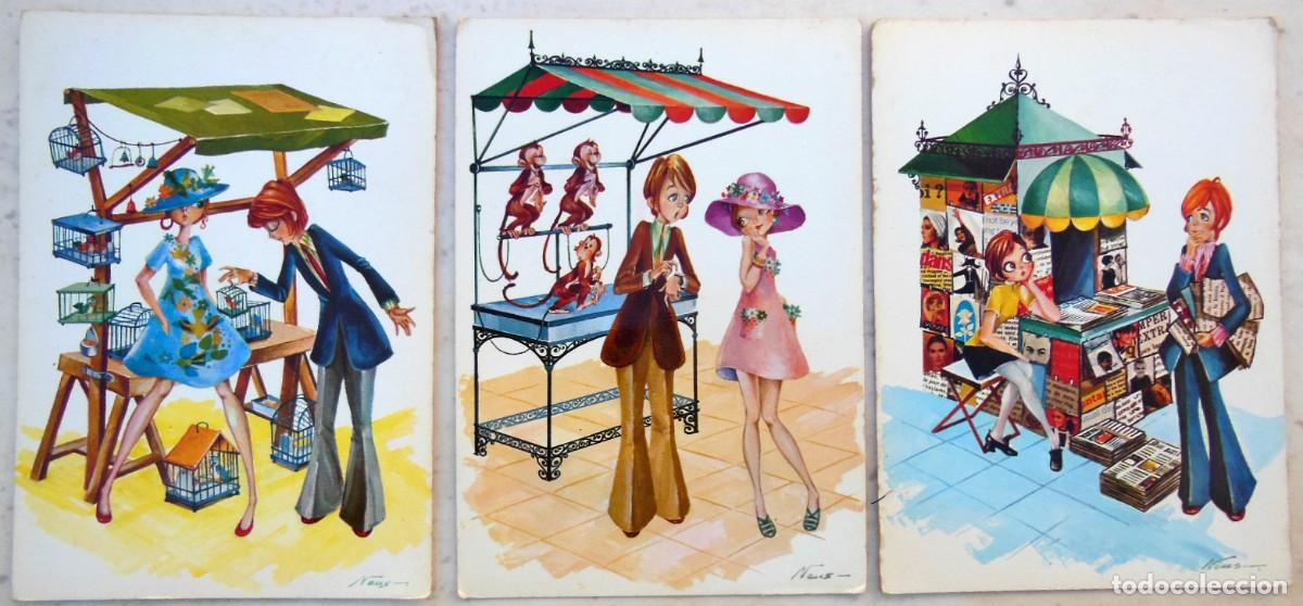 Postais: GALANTER&Iacute;AS. Lote de 3 postales, dise&ntilde;o NEUS.