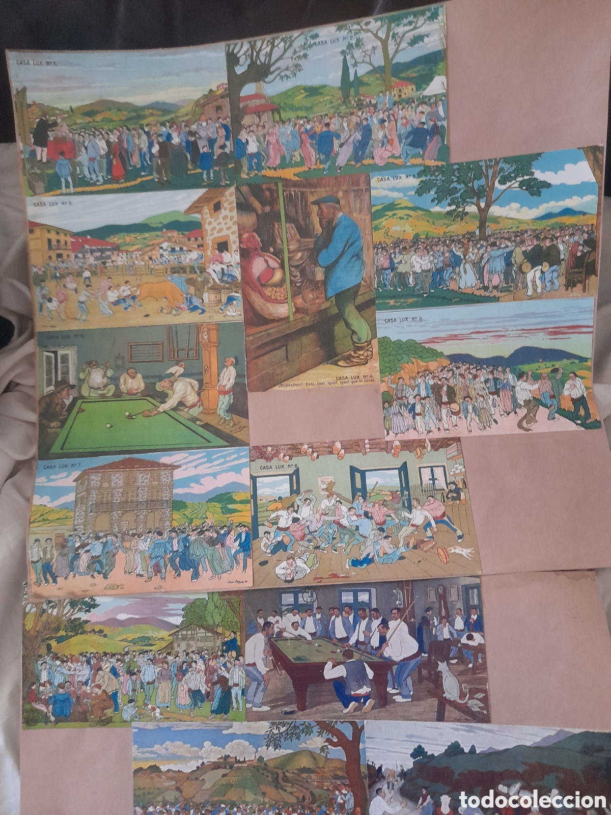 Postcards: Lote de 15 postales, Motivos Vascos, pegadas a cartulina