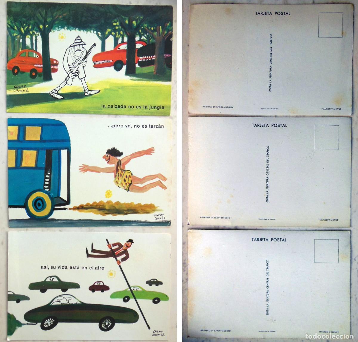 Postais: EL TRAFICO (lote 3 postales) Dise&ntilde;o CHUMY CHUMEZ. Ed Jefatura Central del Trafico. 1963