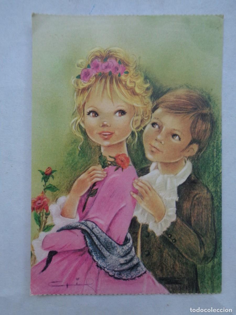 Postais: POSTAL GALANTE CON DIBUJO, DE LA COLECCION &uml; PAREJAS CLASICAS &uml; . A&Ntilde;OS 70