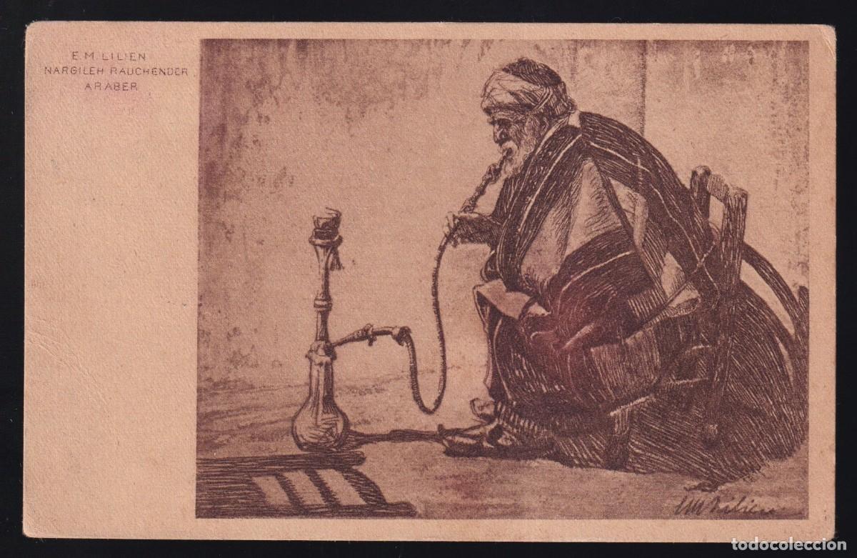 Postcards: Ilustra *E. M. Lilien - Nargileh Rauchender Araber* B. Harz n&ordm; 24. Escrita.