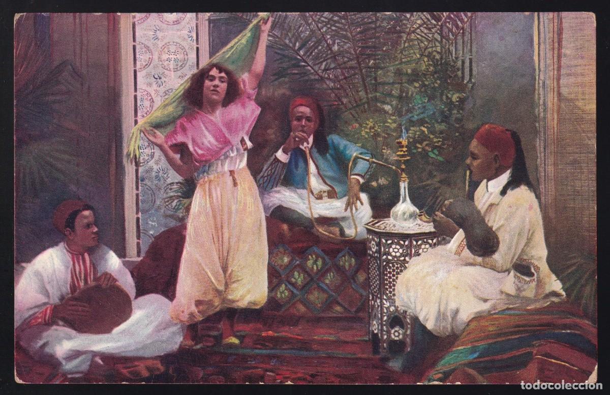 Postcards: *Escena con narguila* Ed. A. Benzaquen n&ordm; 8. Escrita.