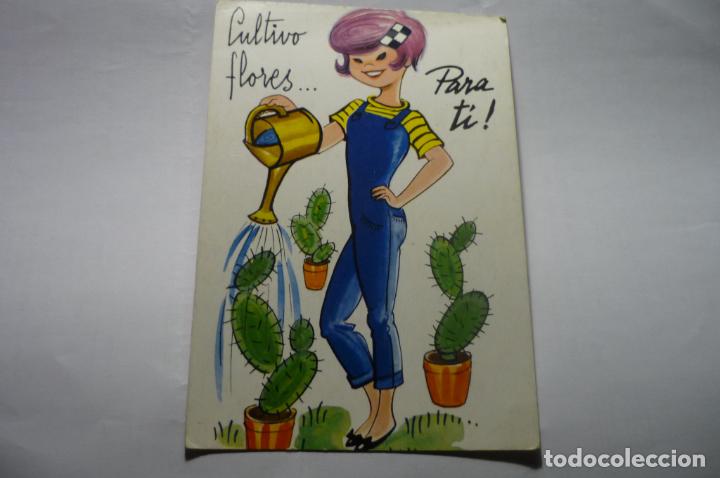 Postcards: postal ni&ntilde;a regando humoristica
