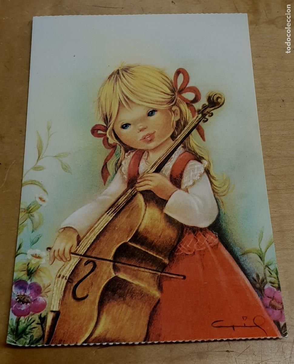 Postcards: POSTAL INFANTIL ILUSTRADA POR CRIS N&ordm; 1 MUSICIENS A&Ntilde;O 1989 ESCRITA 15X10 CM.