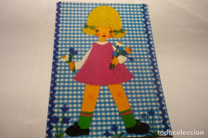 Postcards: postal ni&ntilde;a con flores-dibujo mz pach