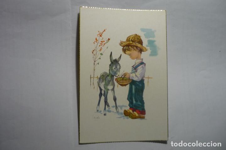 Postcards: postal dibujo ni&ntilde;o con burro c y z 598-b