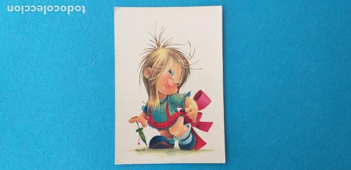 Postkarten: Postal caricatura de simp&aacute;tica ni&ntilde;a. Dibujo de Gabriel. Dedicada.