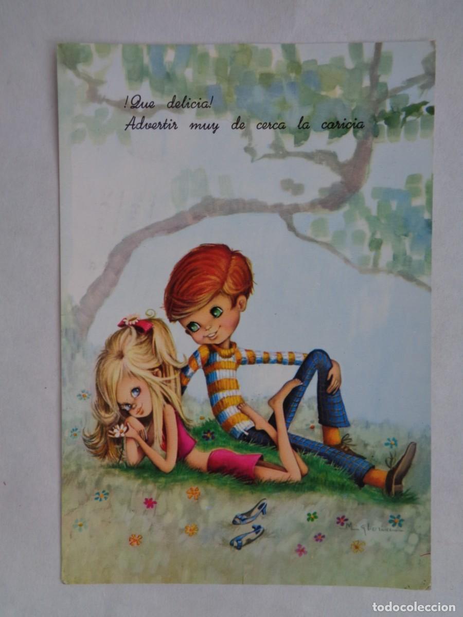 Cartoline: BONITA POSTAL CON DIBUJO DE PAREJA DE JOVENES . A&Ntilde;OS 60