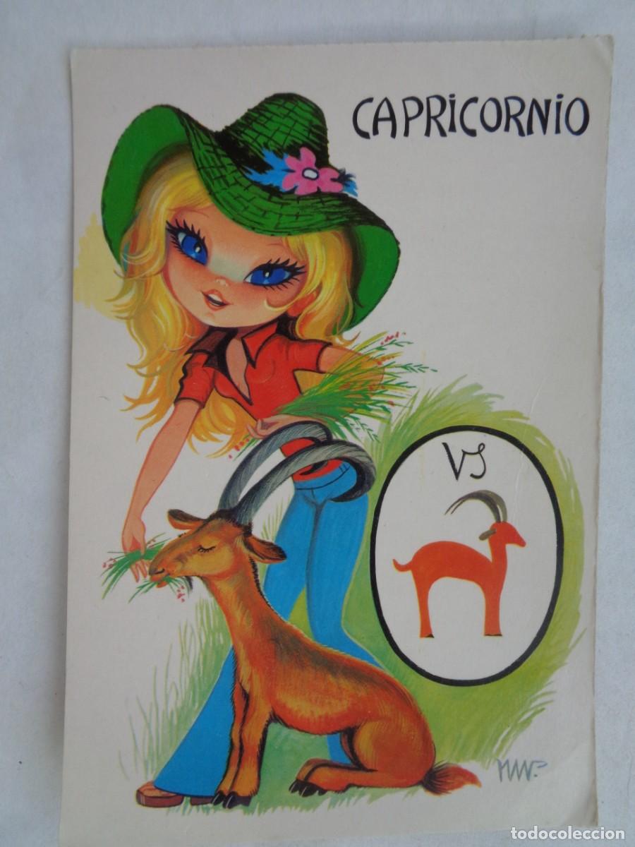Postais: POSTAL CON BONITO DIBUJO DE CHICA , ZODIACO : CAPRICORNIO . A&Ntilde;OS 70