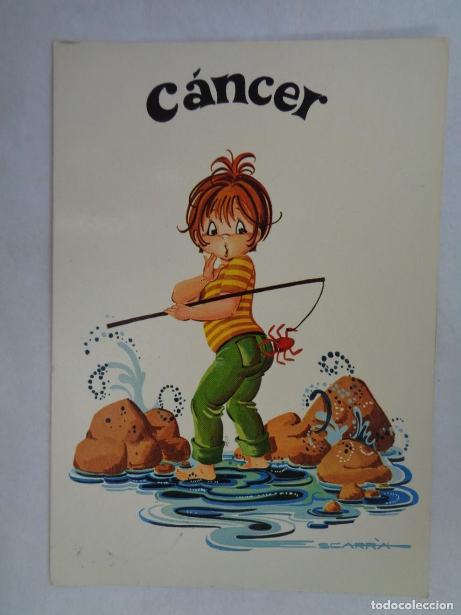 Postkarten: POSTAL CON BONITO DIBUJO DE CHICO PESCADOR , ZODIACO : CANCER . A&Ntilde;OS 70