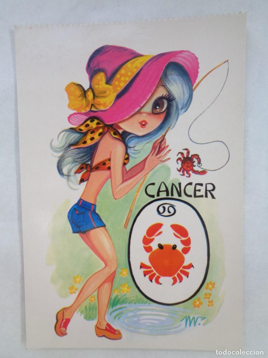 Postais: POSTAL CON BONITO DIBUJO DE CHICA , ZODIACO : CANCER . A&Ntilde;OS 70