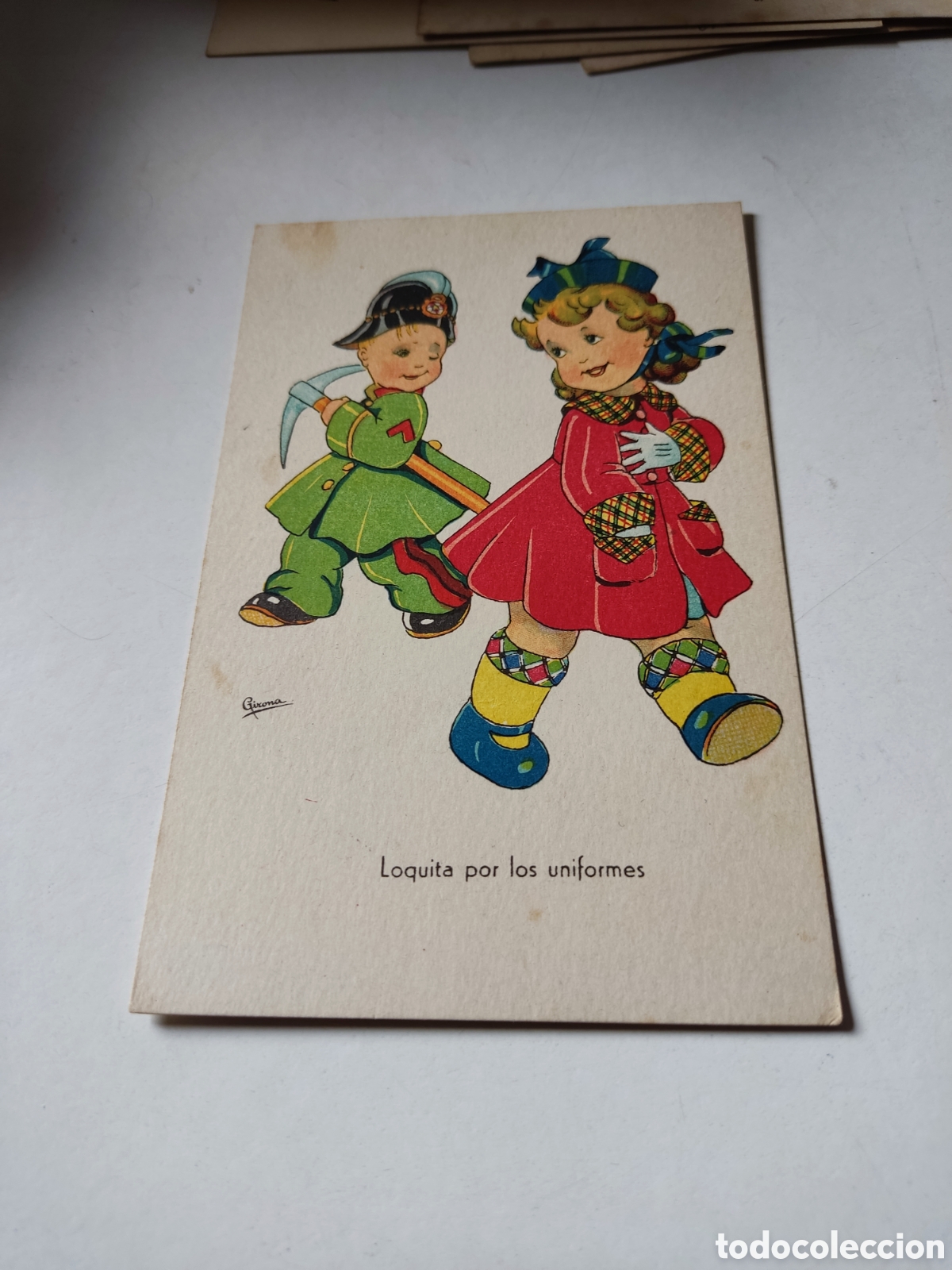 Postais: Postal antigua felicitaci&oacute;n dibujo infantil