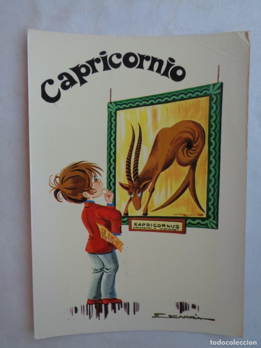 Postais: POSTAL CON BONITO DIBUJO DE CHICA , ZODIACO : CAPRICORNIO . A&Ntilde;OS 70