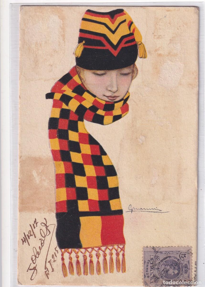 Postais: Postal mujer con bufanda ilustrador italiano 204 - 3 . Circulada.