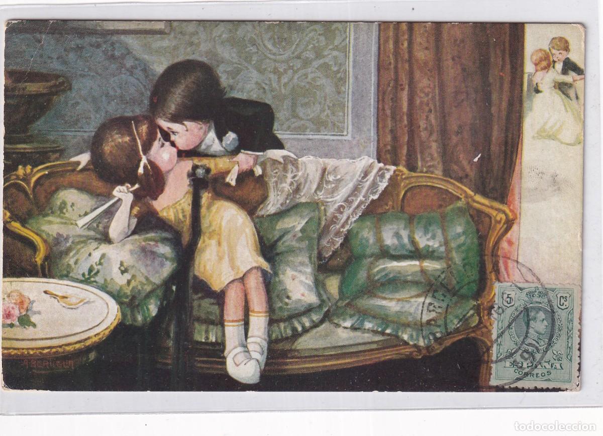 Postais: Postal ilustrador italiano. Vertige dal celebre quadro di D&acute;Etcheverry circulada.