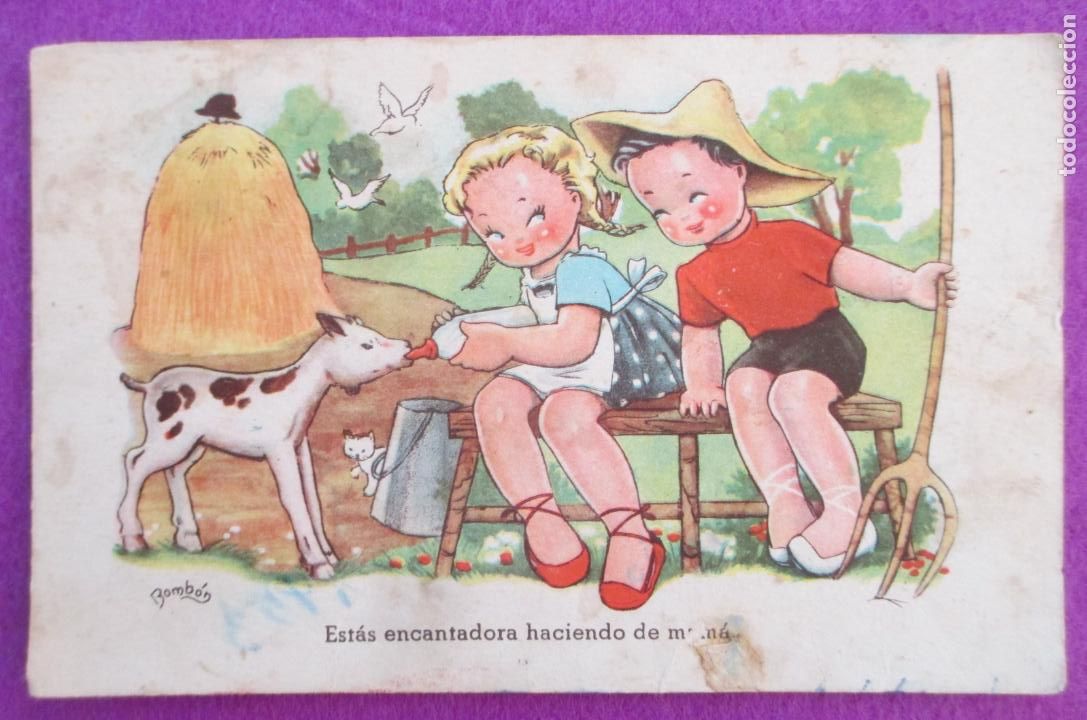 Cartoline: POSTAL ILUSTRADA BOMBON NI&Ntilde;OS ANIMALES SERIE 85 REVERSO PARTIDO ESCRITA
