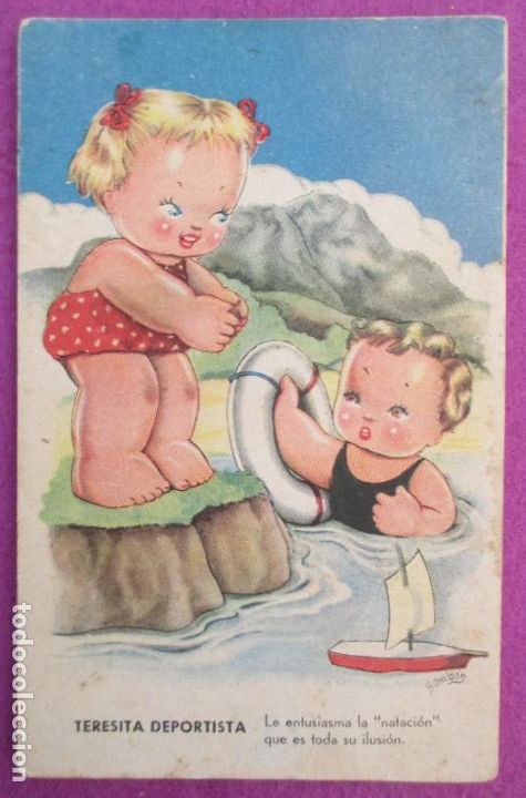 Cartoline: POSTAL ILUSTRADA BOMBON NI&Ntilde;OS TERESITA DEPORTISTA SERIE REVERSO PARTIDO