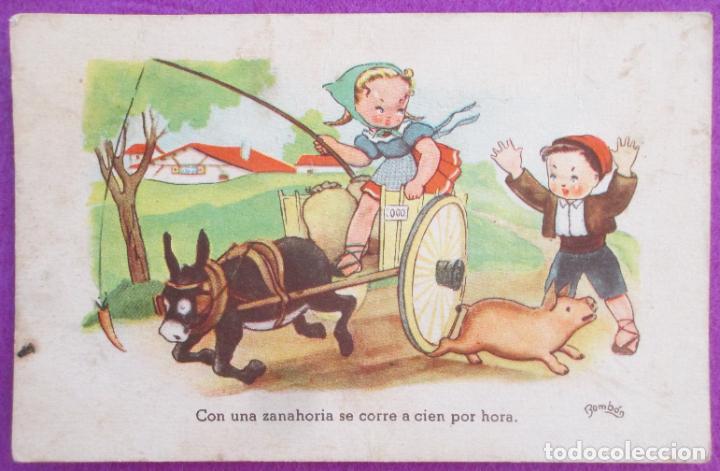 Cartoline: POSTAL ILUSTRADA BOMBON NI&Ntilde;OS ANIMALES SERIE 85 REVERSO PARTIDO