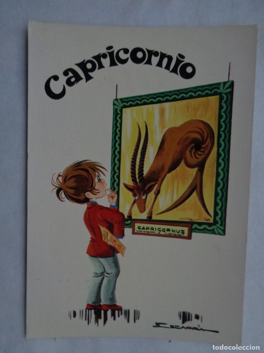 Postais: POSTAL CON BONITO DIBUJO DE CHICA , ZODIACO : CAPRICORNIO . A&Ntilde;OS 70