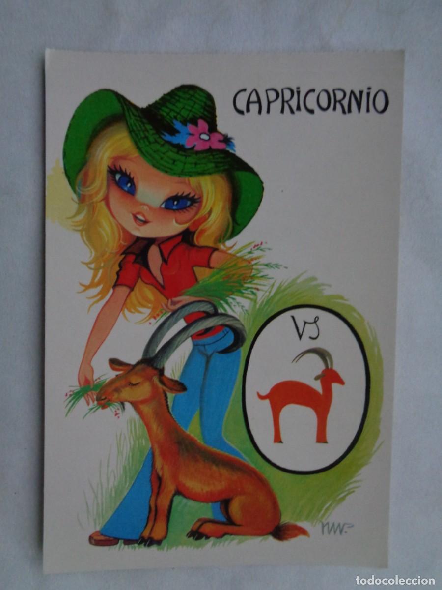 Cartes Postales: POSTAL CON BONITO DIBUJO DE CHICA , ZODIACO : CAPRICORNIO . A&Ntilde;OS 70