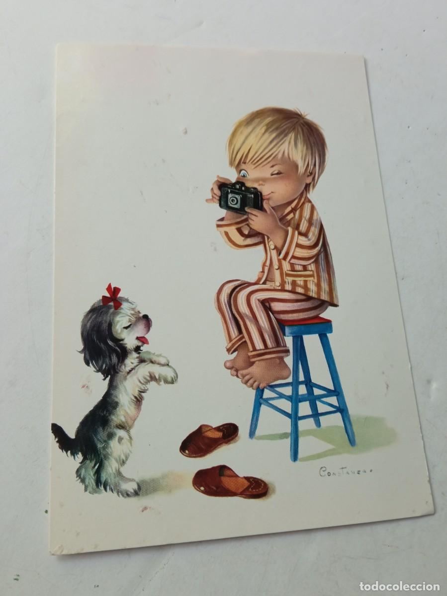 Cartoline: ILUSTRACION PERRO Y NI&Ntilde;O CON CAMARA DE FOTOS POSTAL ESCRITA