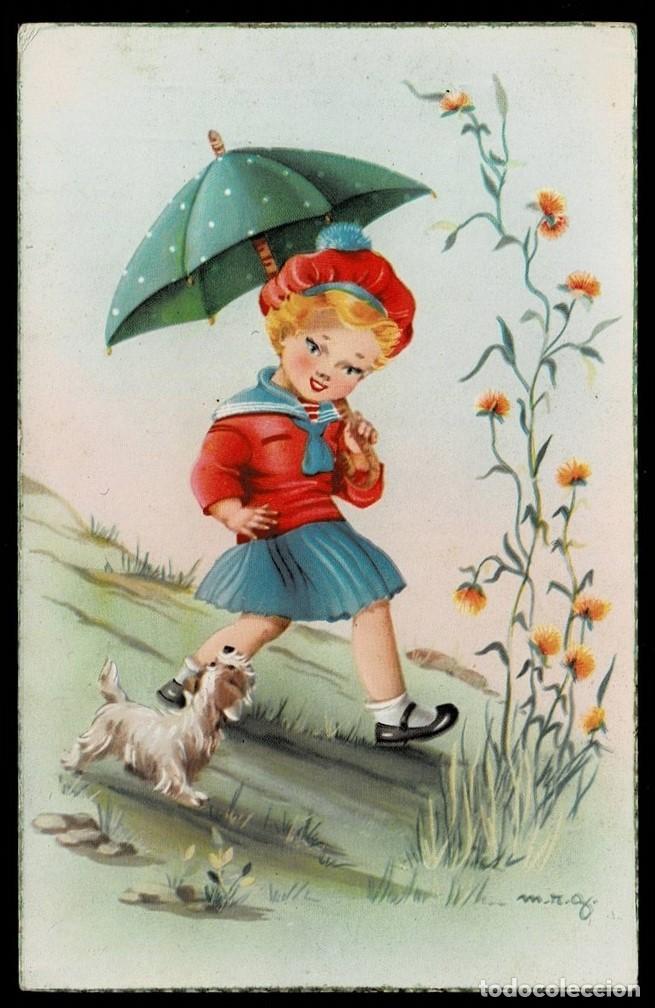 Cartoline: 2029E - M.R.G. - ANTIGUA POSTAL -EDICIONES CyZ 533.A- VA LA NI&Ntilde;A CON SU PARAGUAS Y SU PERRITO -