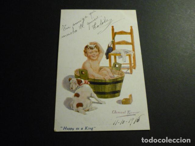 Postais: NI&Ntilde;A CON PERRO POSTAL ILUSTRADA CLEMENT FARMER ILUSTRADOR