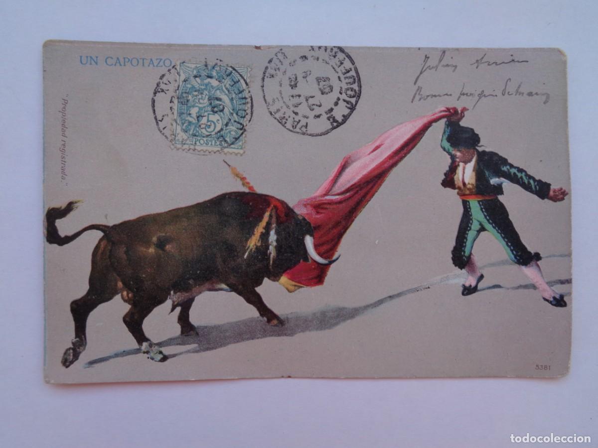 Cartoline: POSTAL DE TAUROMAQUIA : UN CAPOTAZO . PRINCIPIOS DE SIGLO CIRCULADA DESDE FRANCIA EN 1907