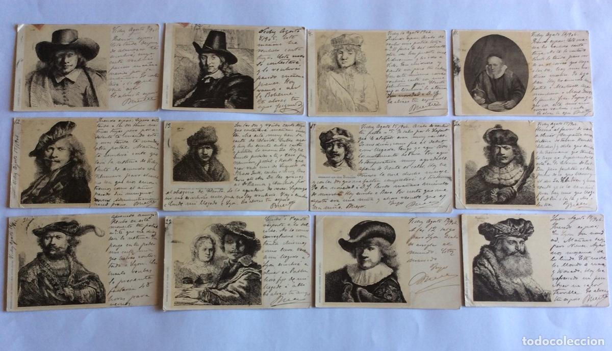 Cartoline: 12 POSTAL CIRCULADAS DIBUJOS DE PERSONAJES Y AUTORRETRATOS DE REMBRANDT
