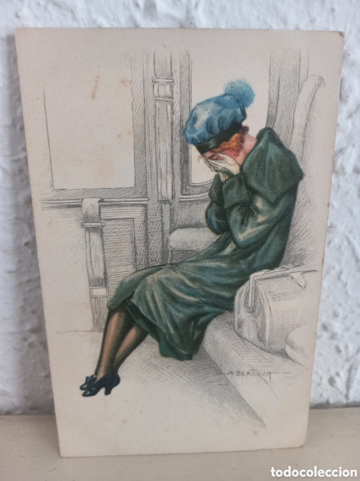 Postkarten: Antigua postal ilustrada de joven mujer