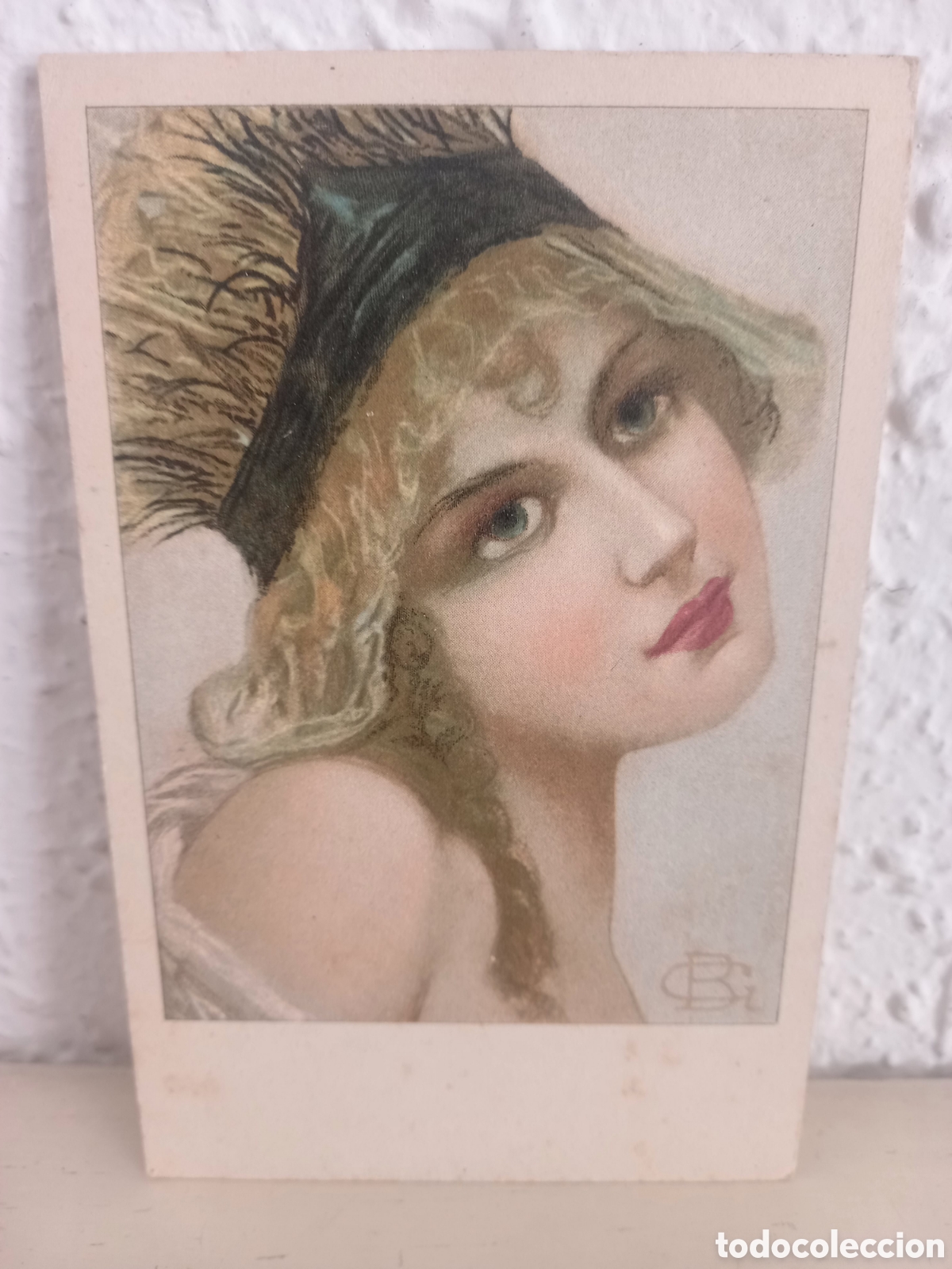 Postkarten: Antigua postal ilustrada de joven mujer