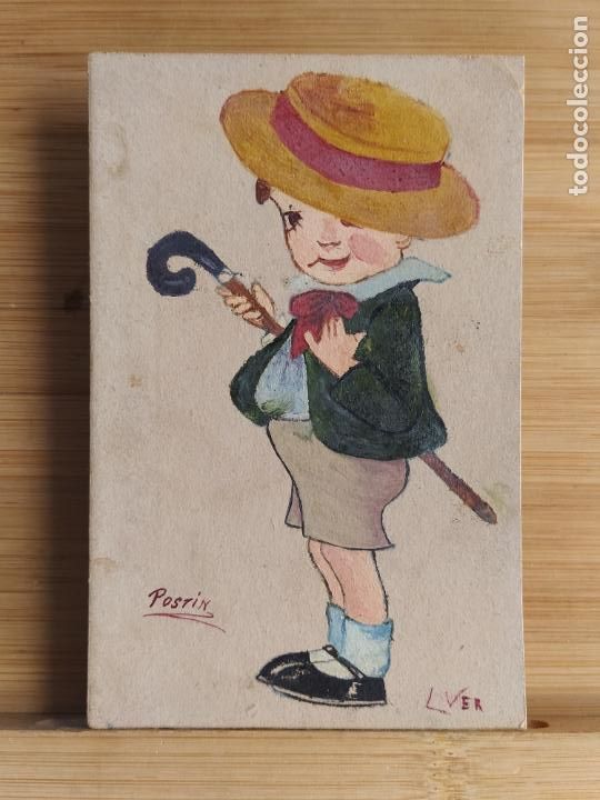 Postcards: DIBUJO ORIGINAL SOBRE POSTAL ANTIGUA -(106.930)