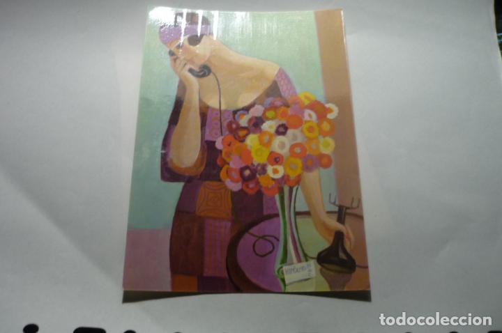 Postkarten: postal dibujo mujer con telfono -circulada